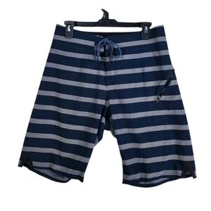 Lululemon Trunks Shorts Mens 32 Blue Gray Striped Stretch Drawstring (30x11)